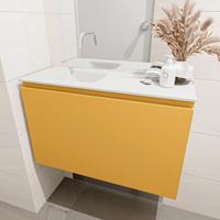 MONDIAZ OLAN Toiletmeubel 80x30x40cm met 0 kraangaten 1 lades ocher mat Wastafel Lex links Solid Surface Wit FK75342564