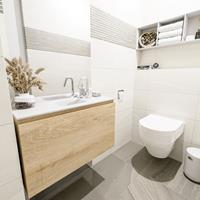 MONDIAZ OLAN Toiletmeubel 80x30x40cm met 1 kraangaten 1 lades washed oak mat Wastafel Lex midden Solid Surface Wit FK75342677