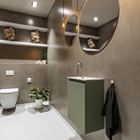 MONDIAZ TURE Toiletmeubel 40x23x50cm met 1 kraangaten 1 deuren army mat Wastafel Eden rechts Solid Surface Wit FK75341125