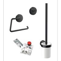 Emco - round WC-Set mit Papierhalter, Bürstengarnitur und Klebe-Set, 4398, Farbe: Schwarz - 439813300