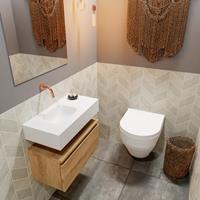 MONDIAZ ANDOR Toiletmeubel 60x30x30cm met 0 kraangaten 1 lades washed oak mat Wastafel Lex links Solid Surface Wit FK75343370