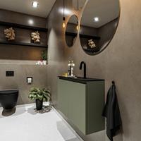 MONDIAZ TURE Toiletmeubel 80x23x50cm met 1 kraangaten 2 deuren army mat Wastafel Eden midden Solid Surface Zwart FK75341488