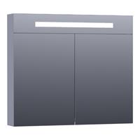 Saniclass Double face spiegelkast 80x70x15cm verlichting geintegreerd rechthoek 2 draaideuren Mat Grijs MDF 7358