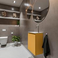 MONDIAZ TURE Toiletmeubel 40x23x50cm met 1 kraangaten 1 deuren ocher mat Wastafel Eden links Solid Surface Wit FK75341153