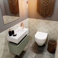 MONDIAZ ANDOR Toiletmeubel 60x30x30cm met 1 kraangaten 1 lades army mat Wastafel Lex rechts Solid Surface Wit FK75343226