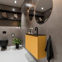 MONDIAZ TURE Toiletmeubel 80x23x50cm met 1 kraangaten 2 deuren ocher mat Wastafel Eden midden Solid Surface Zwart FK75341517