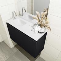 MONDIAZ OLAN Toiletmeubel 80x30x40cm met 1 kraangaten 1 lades urban mat Wastafel Lex links Solid Surface Wit FK75342447