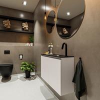 MONDIAZ TURE Toiletmeubel 80x23x50cm met 1 kraangaten 2 deuren linen mat Wastafel Eden rechts Solid Surface Zwart FK75341579