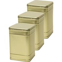 3x Gouden Vierkante Opbergblikken/bewaarblikken 25 Cm - Gouden Voorraadblikken - Voorraadbussen