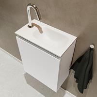 MONDIAZ TURE Toiletmeubel 40x23x50cm met 1 kraangaten 1 deuren talc mat Wastafel Eden rechts Solid Surface Wit FK75341005