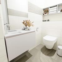 MONDIAZ OLAN Toiletmeubel 80x30x40cm met 1 kraangaten 1 lades linen mat Wastafel Lex links Solid Surface Wit FK75342621