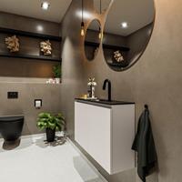 MONDIAZ TURE Toiletmeubel 80x23x50cm met 1 kraangaten 2 deuren linen mat Wastafel Eden midden Solid Surface Zwart FK75341575