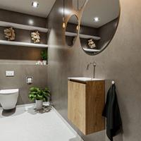 MONDIAZ TURE Toiletmeubel 40x23x50cm met 0 kraangaten 1 deuren washed oak mat Wastafel Eden rechts Solid Surface Wit FK75341276