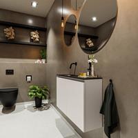 MONDIAZ TURE Toiletmeubel 80x23x50cm met 0 kraangaten 2 deuren linen mat Wastafel Eden links Solid Surface Zwart FK75341578