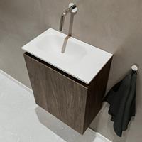 MONDIAZ TURE Toiletmeubel 40x23x50cm met 0 kraangaten 1 deuren dark brown mat Wastafel Eden links Solid Surface Wit FK75341304