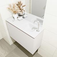 MONDIAZ OLAN Toiletmeubel 80x30x40cm met 1 kraangaten 1 lades linen mat Wastafel Lex rechts Solid Surface Wit FK75342623