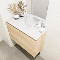 MONDIAZ OLAN Toiletmeubel 80x30x40cm met 0 kraangaten 1 lades washed oak mat Wastafel Lex midden Solid Surface Wit FK75342678