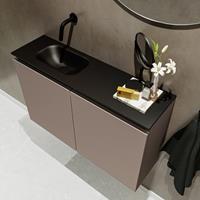 MONDIAZ TURE Toiletmeubel 80x23x50cm met 0 kraangaten 2 deuren smoke mat Wastafel Eden links Solid Surface Zwart FK75341462