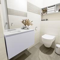 MONDIAZ OLAN Toiletmeubel 80x30x40cm met 0 kraangaten 1 lades cale mat Wastafel Lex links Solid Surface Wit FK75342651