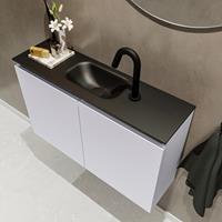 MONDIAZ TURE Toiletmeubel 80x23x50cm met 1 kraangaten 2 deuren cale mat Wastafel Eden midden Solid Surface Zwart FK75341604