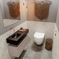 MONDIAZ ANDOR Toiletmeubel 80x30x30cm met 0 kraangaten 1 lades smoke mat Wastafel Lex links Solid Surface Zwart FK75343550