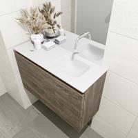 MONDIAZ OLAN Toiletmeubel 80x30x40cm met 0 kraangaten 1 lades dark brown mat Wastafel Lex rechts Solid Surface Wit FK75342711