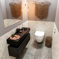 MONDIAZ ANDOR Toiletmeubel 100x30x30cm met 0 kraangaten 1 lades urban mat Wastafel Lex rechts Solid Surface Zwart FK75343500