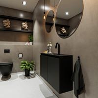 MONDIAZ TURE Toiletmeubel 80x23x50cm met 1 kraangaten 2 deuren urban mat Wastafel Eden midden Solid Surface Zwart FK75341401