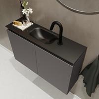 MONDIAZ TURE Toiletmeubel 80x23x50cm met 1 kraangaten 2 deuren dark grey mat Wastafel Eden midden Solid Surface Zwart FK75341430