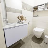 MONDIAZ OLAN Toiletmeubel 80x30x40cm met 1 kraangaten 1 lades cale mat Wastafel Lex links Solid Surface Wit FK75342650