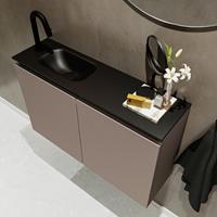 MONDIAZ TURE Toiletmeubel 80x23x50cm met 1 kraangaten 2 deuren smoke mat Wastafel Eden links Solid Surface Zwart FK75341461