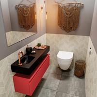 MONDIAZ ANDOR Toiletmeubel 100x30x30cm met 1 kraangaten 1 lades fire mat Wastafel Lex links Solid Surface Zwart FK75343642