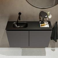 MONDIAZ TURE Toiletmeubel 80x23x50cm met 0 kraangaten 2 deuren dark grey mat Wastafel Eden links Solid Surface Zwart FK75341433