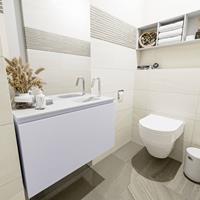 MONDIAZ OLAN Toiletmeubel 80x30x40cm met 1 kraangaten 1 lades cale mat Wastafel Lex rechts Solid Surface Wit FK75342652