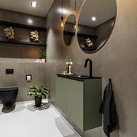 MONDIAZ TURE Toiletmeubel 80x23x50cm met 1 kraangaten 2 deuren army mat Wastafel Eden rechts Solid Surface Zwart FK75341492