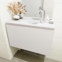 MONDIAZ OLAN Toiletmeubel 80x30x40cm met 1 kraangaten 1 lades linen mat Wastafel Lex midden Solid Surface Wit FK75342619