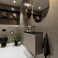 MONDIAZ TURE Toiletmeubel 80x23x50cm met 0 kraangaten 2 deuren smoke mat Wastafel Eden midden Solid Surface Zwart FK75341460
