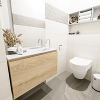 MONDIAZ OLAN Toiletmeubel 80x30x40cm met 1 kraangaten 1 lades washed oak mat Wastafel Lex rechts Solid Surface Wit FK75342681