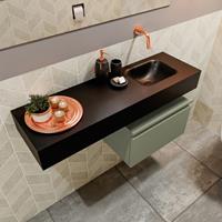 MONDIAZ ANDOR Toiletmeubel 100x30x30cm met 0 kraangaten 1 lades army mat Wastafel Lex rechts Solid Surface Zwart FK75343996