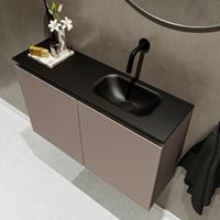 MONDIAZ TURE Toiletmeubel 80x23x50cm met 0 kraangaten 2 deuren smoke mat Wastafel Eden rechts Solid Surface Zwart FK75341464