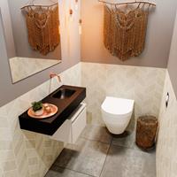 MONDIAZ ANDOR Toiletmeubel 80x30x30cm met 0 kraangaten 1 lades linen mat Wastafel Lex rechts Solid Surface Zwart FK75344028