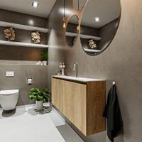 MONDIAZ TURE Toiletmeubel 120x23x50cm met 1 kraangaten 2 deuren washed oak mat Wastafel Eden midden Solid Surface Wit FK75341295