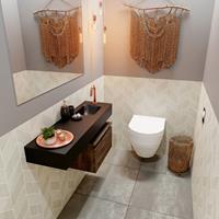 MONDIAZ ANDOR Toiletmeubel 100x30x30cm met 1 kraangaten 1 lades dark brown mat Wastafel Lex rechts Solid Surface Zwart FK75344067