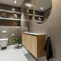 MONDIAZ TURE Toiletmeubel 120x23x50cm met 0 kraangaten 2 deuren washed oak mat Wastafel Eden midden Solid Surface Wit FK75341296