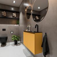 MONDIAZ TURE Toiletmeubel 80x23x50cm met 1 kraangaten 2 deuren ocher mat Wastafel Eden rechts Solid Surface Zwart FK75341521