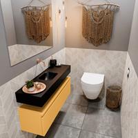 MONDIAZ ANDOR Toiletmeubel 100x30x30cm met 0 kraangaten 1 lades ocher mat Wastafel Lex midden Solid Surface Zwart FK75343612