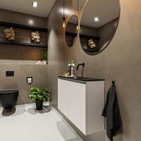 MONDIAZ TURE Toiletmeubel 80x23x50cm met 0 kraangaten 2 deuren linen mat Wastafel Eden midden Solid Surface Zwart FK75341576