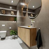 MONDIAZ TURE Toiletmeubel 120x23x50cm met 0 kraangaten 2 deuren washed oak mat Wastafel Eden links Solid Surface Wit FK75341298