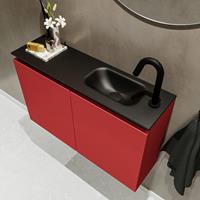 MONDIAZ TURE Toiletmeubel 80x23x50cm met 1 kraangaten 2 deuren fire mat Wastafel Eden rechts Solid Surface Zwart FK75341550