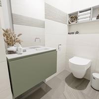 MONDIAZ OLAN Toiletmeubel 80x30x40cm met 0 kraangaten 1 lades army mat Wastafel Lex rechts Solid Surface Wit FK75342537